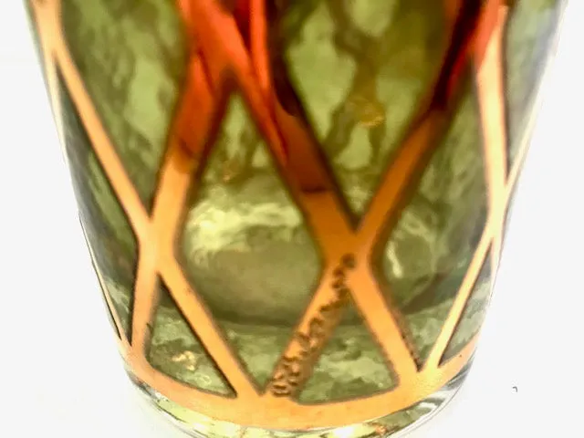 Culver Signed Mid-Century 22-Karat Gold and Green Diamond Highball Glasses (Set of 2)
