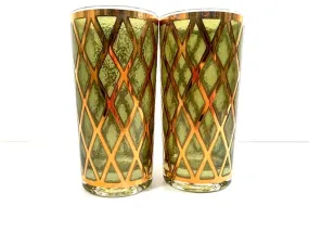 Culver Signed Mid-Century 22-Karat Gold and Green Diamond Highball Glasses (Set of 2)