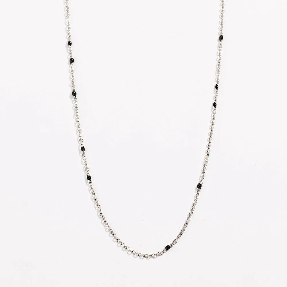 Dainty Black Onyx Beaded Link Necklace for Women in White or Yellow Gold by Hollywood Sensation®