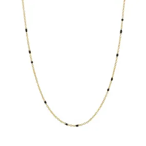 Dainty Black Onyx Beaded Link Necklace for Women in White or Yellow Gold by Hollywood Sensation®
