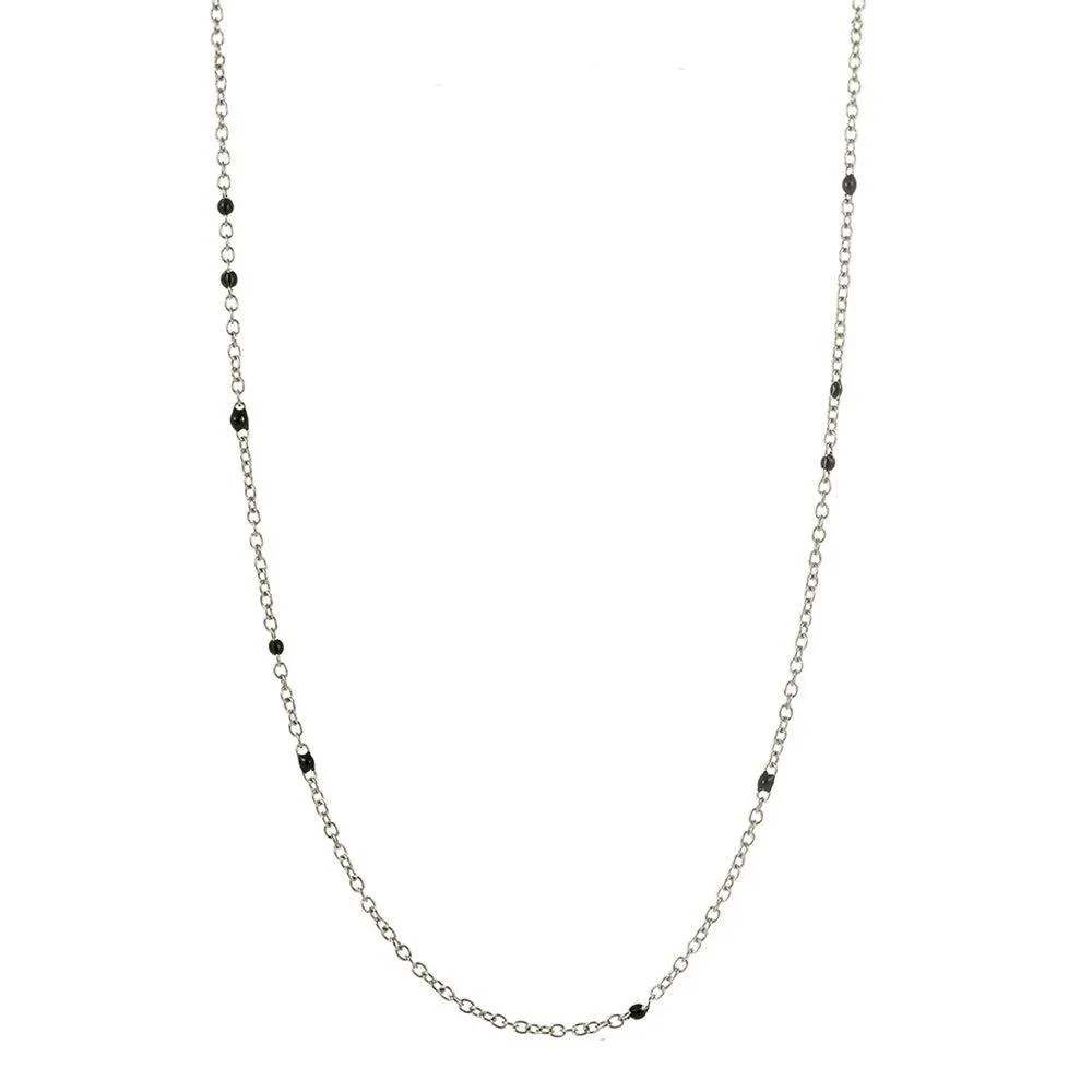 Dainty Black Onyx Beaded Link Necklace for Women in White or Yellow Gold by Hollywood Sensation®