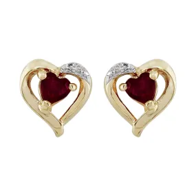Damen 375 Gold 9ct Gelbgold Herz Granat Klassisch Herz Ohrstecker mit Diamant