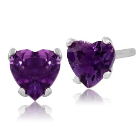 Damen 375 Gold 9ct Herz Weißgold Amethyst Classic Claw Set Herz Ohrstecker Lila 4x4mm