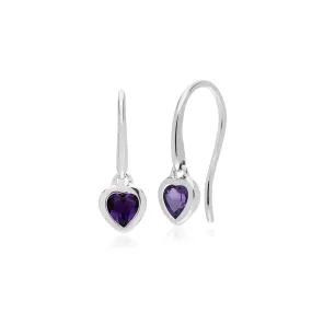 Damen Sterlingsilber Einzel Stein Amethyst Herzen Tropfen Ohrringe