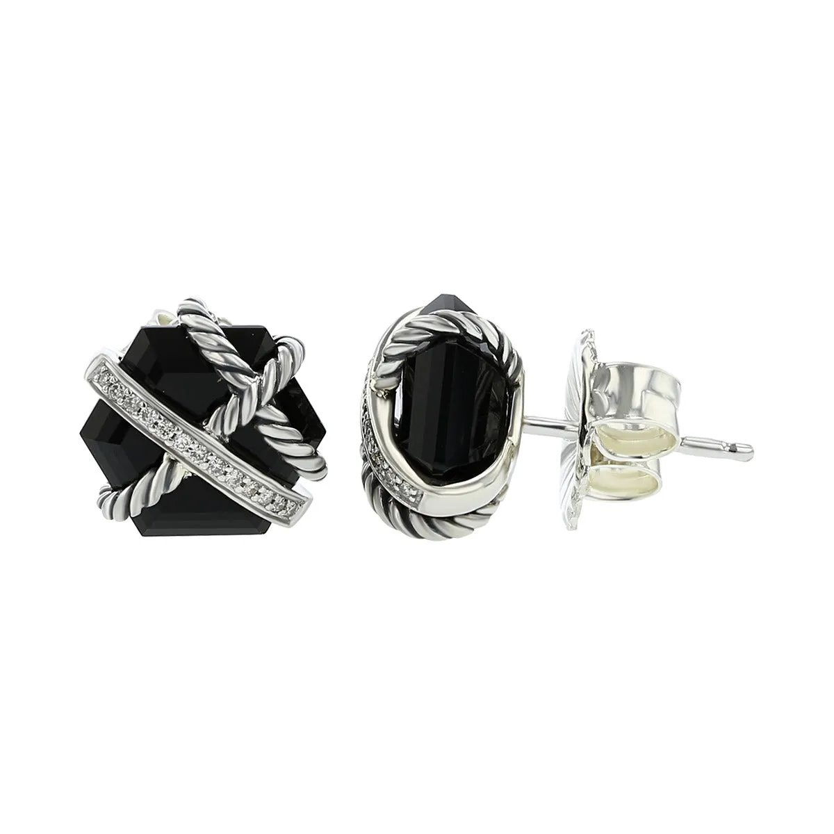 David Yurman Sterling Black Onyx Cable Wrap Earrings