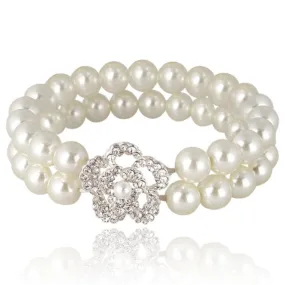 Delphine Pearl and Crystal Flower Bracelet