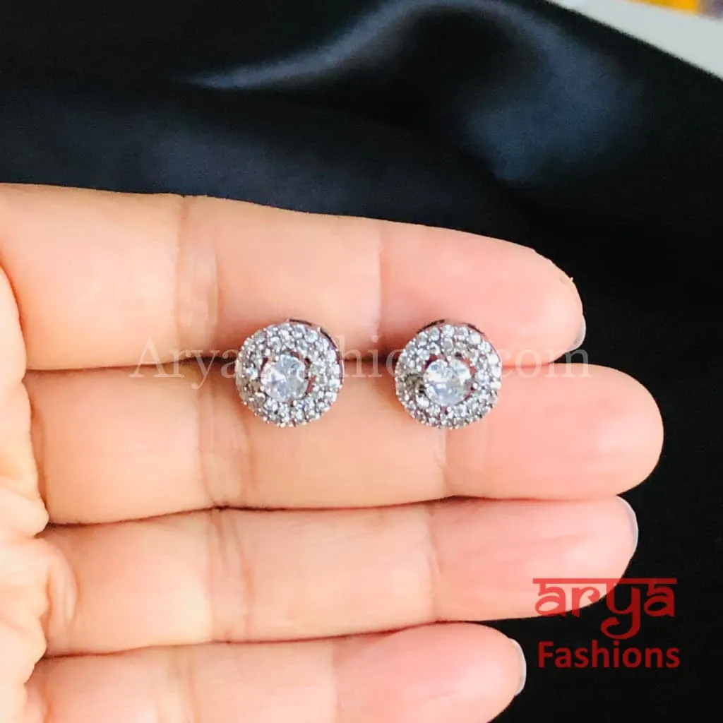 Designer Silver Micro CZ Round Studs