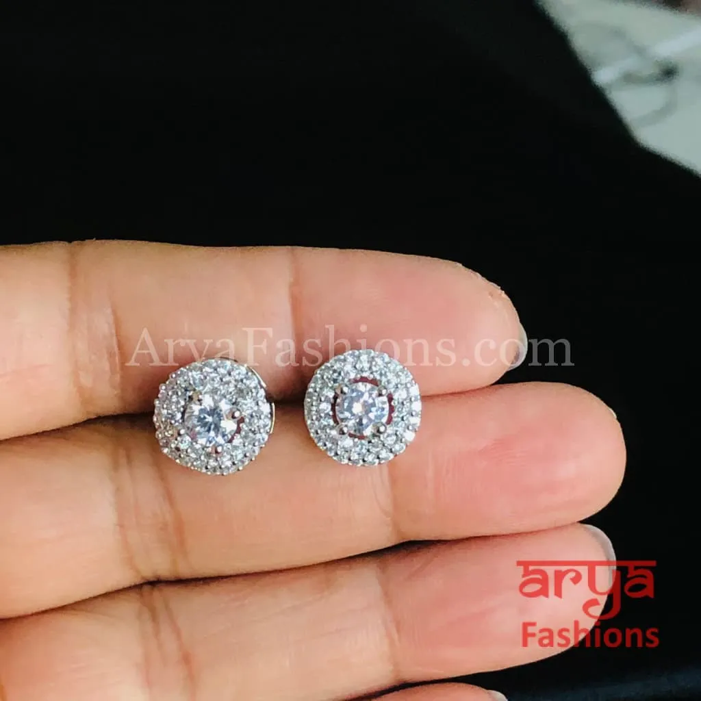 Designer Silver Micro CZ Round Studs