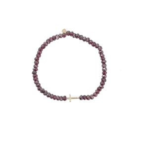 Diamond Cross Rhodolite Garnet Beaded Bracelet