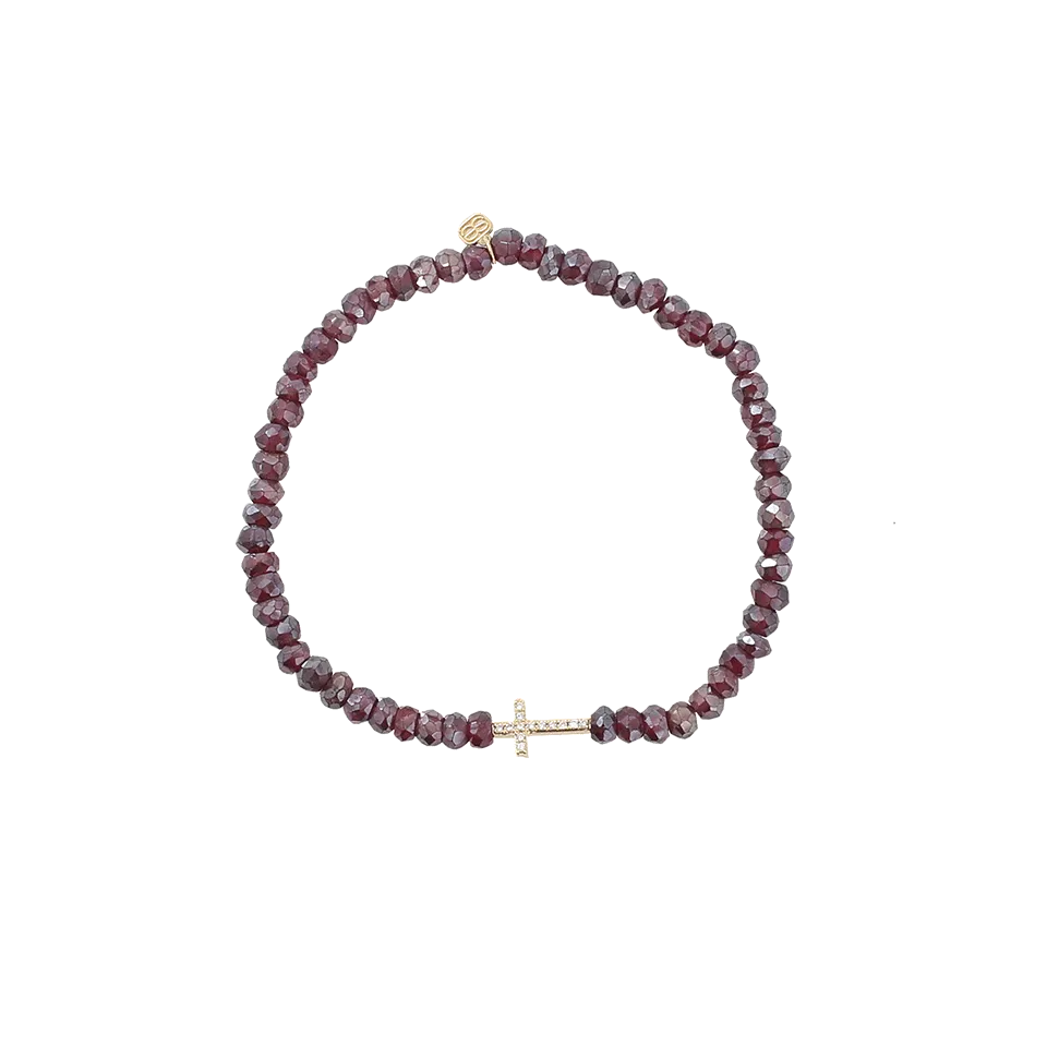 Diamond Cross Rhodolite Garnet Beaded Bracelet