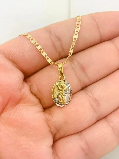 Divino Niño Oval Medal with Valentino Chain Necklace 16" in Gold Filled for Kids Childrens / Baby Jesus Necklace 14x8mm / Dije Divino Niño