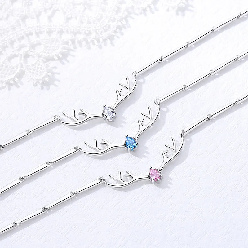 Elk Antler with Zircon Silver Bracelet for Women