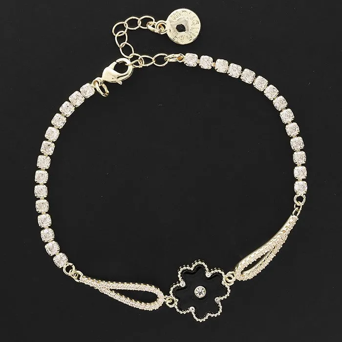 Equilibrium Clover Mother Of Pearl Crystal Bracelet Black