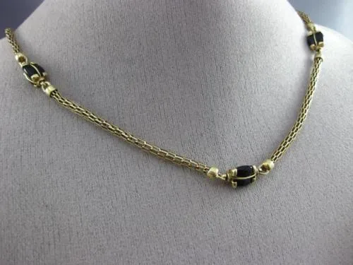 ESTATE EXTRA LONG AAA ONYX 14KT YELLOW GOLD CLASSIC TURTLE BY THE YARD NECKLACE