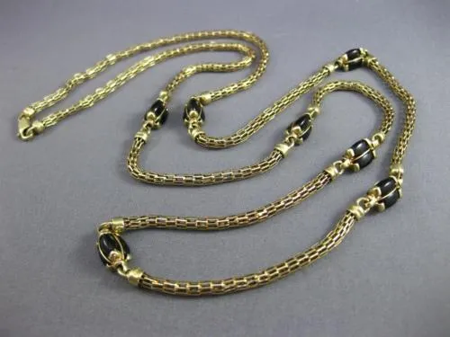 ESTATE EXTRA LONG AAA ONYX 14KT YELLOW GOLD CLASSIC TURTLE BY THE YARD NECKLACE