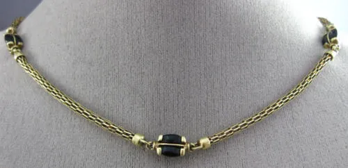 ESTATE EXTRA LONG AAA ONYX 14KT YELLOW GOLD CLASSIC TURTLE BY THE YARD NECKLACE