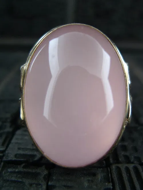 Estate Large Cabochon Pink Quartz Ring 18K Yellow Gold