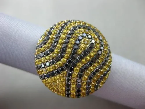 ESTATE MASSIVE 4.19CT BLACK DIAMOND & YELLOW SAPPHIRE 18KT YELLOW GOLD FUN RING