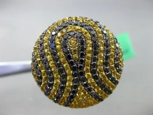 ESTATE MASSIVE 4.19CT BLACK DIAMOND & YELLOW SAPPHIRE 18KT YELLOW GOLD FUN RING