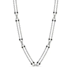 Eternity Long Signature Double Chain Necklace with Black Onyx