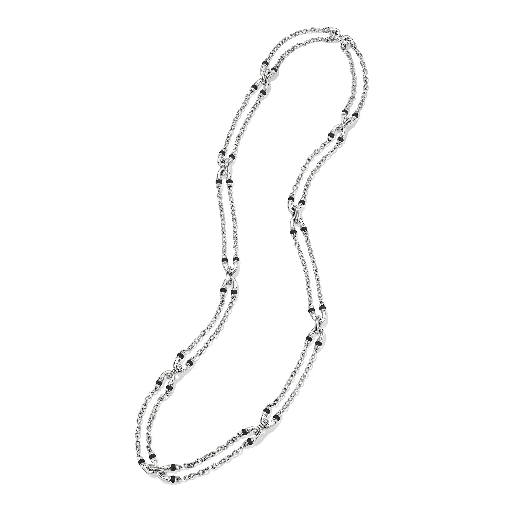 Eternity Long Signature Double Chain Necklace with Black Onyx