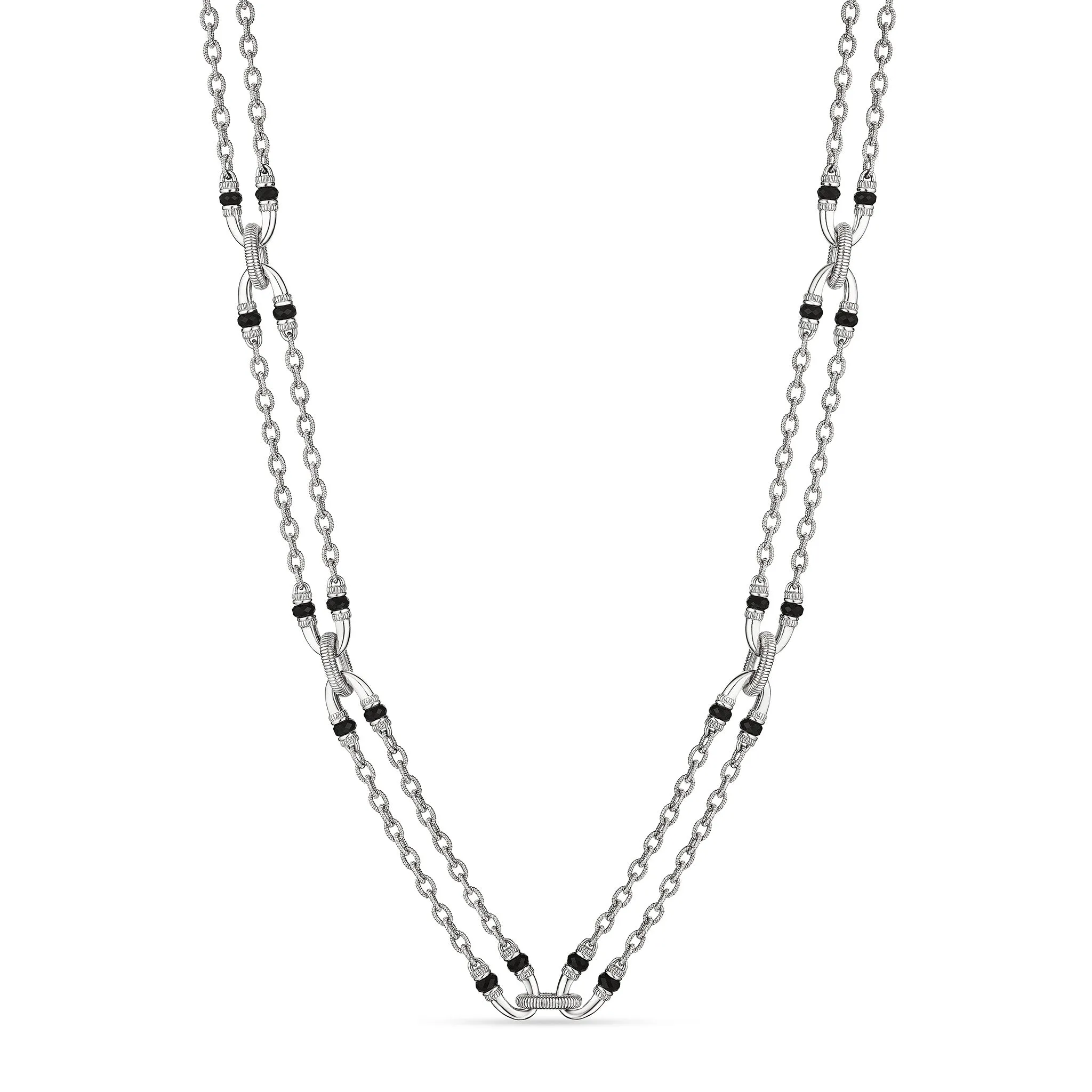 Eternity Long Signature Double Chain Necklace with Black Onyx