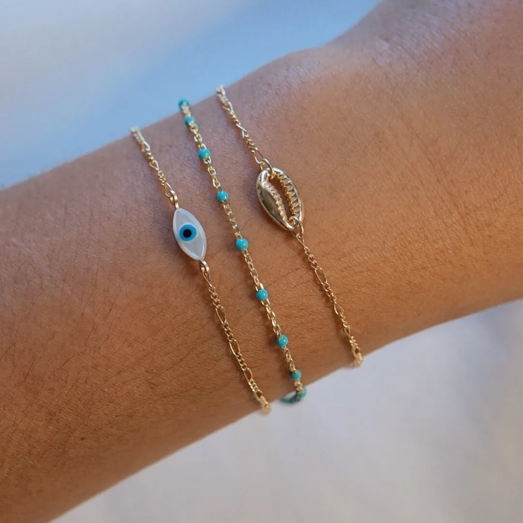 Evil Eye Mother of Pearl Chain Bracelet
