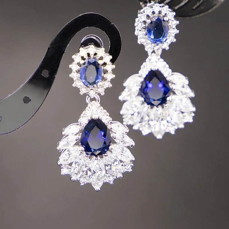 Excellent Silver 925 Blue Sapphire Necklace Earrings Ring Pendant Bracelet Jewelry Sets