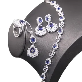 Excellent Silver 925 Blue Sapphire Necklace Earrings Ring Pendant Bracelet Jewelry Sets