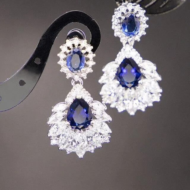 Excellent Silver 925 Blue Sapphire Necklace Earrings Ring Pendant Bracelet Jewelry Sets