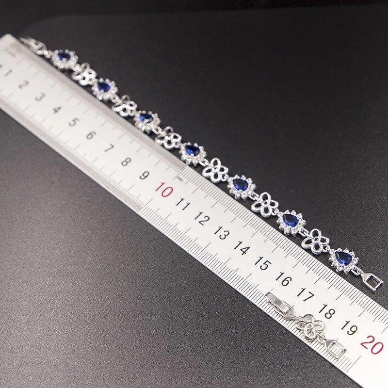 Excellent Silver 925 Blue Sapphire Necklace Earrings Ring Pendant Bracelet Jewelry Sets
