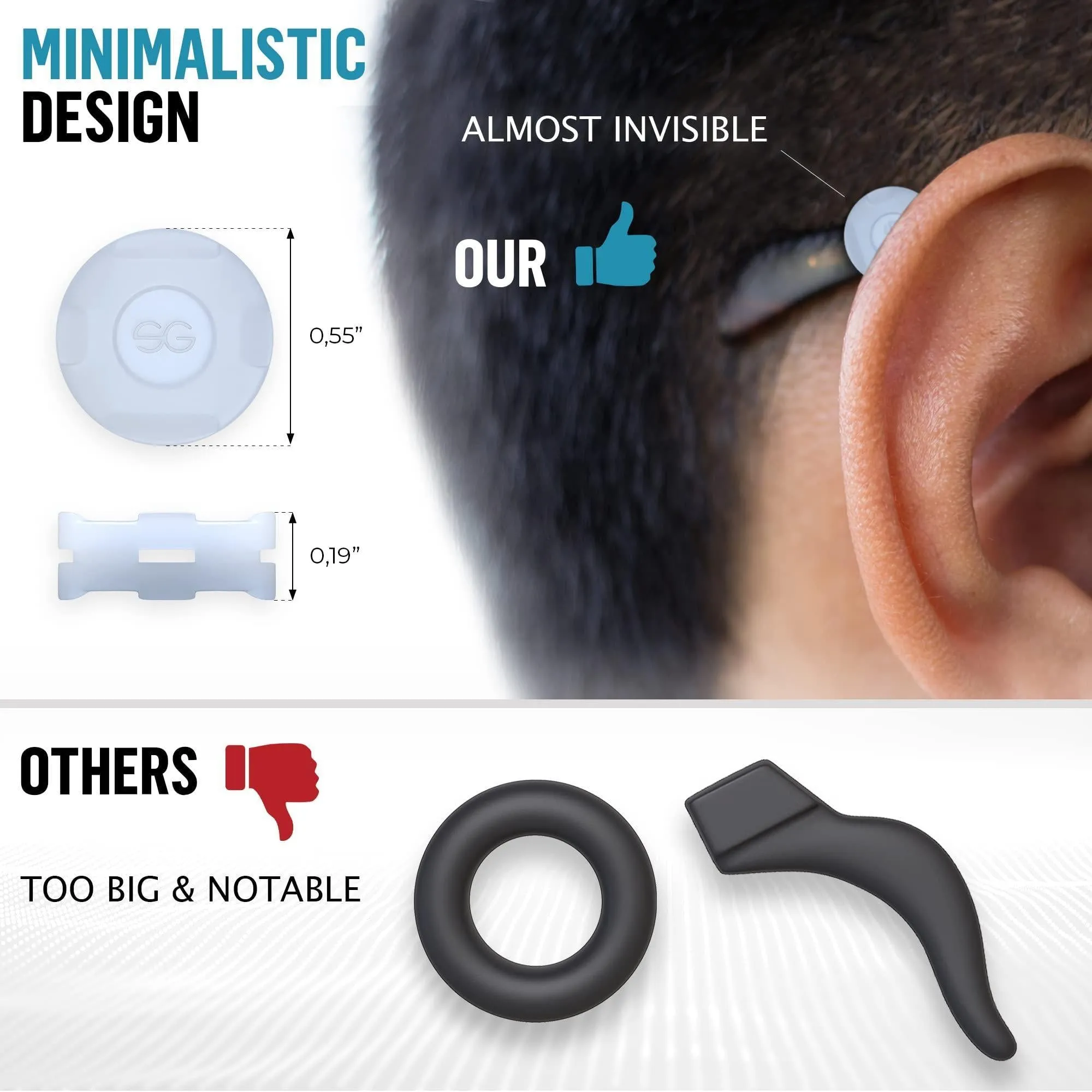 Eyeglass Ear Grips Glasses Ear Cushion Silicone 12 Pairs Clear Mini Size