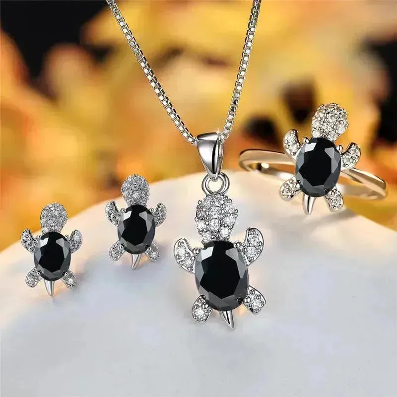 Fashion Oval Zircon Pendant Turtle Shape Necklaces With Rainbow Stone Multicolor Animal Necklace Jewelry For Woman And Children