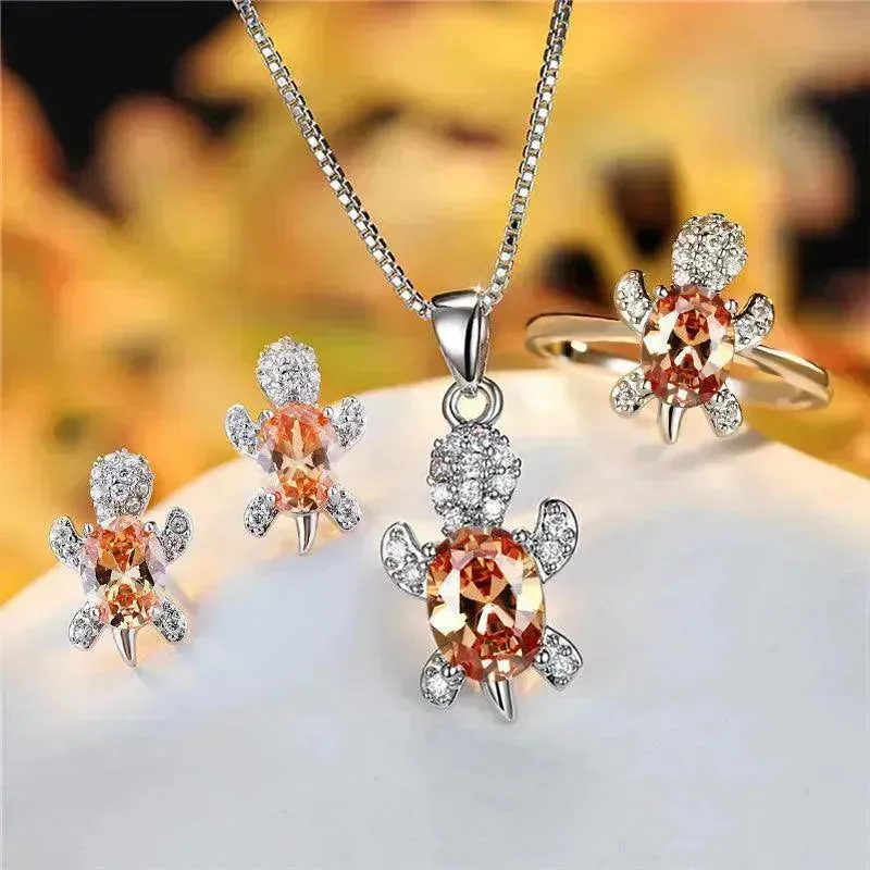 Fashion Oval Zircon Pendant Turtle Shape Necklaces With Rainbow Stone Multicolor Animal Necklace Jewelry For Woman And Children