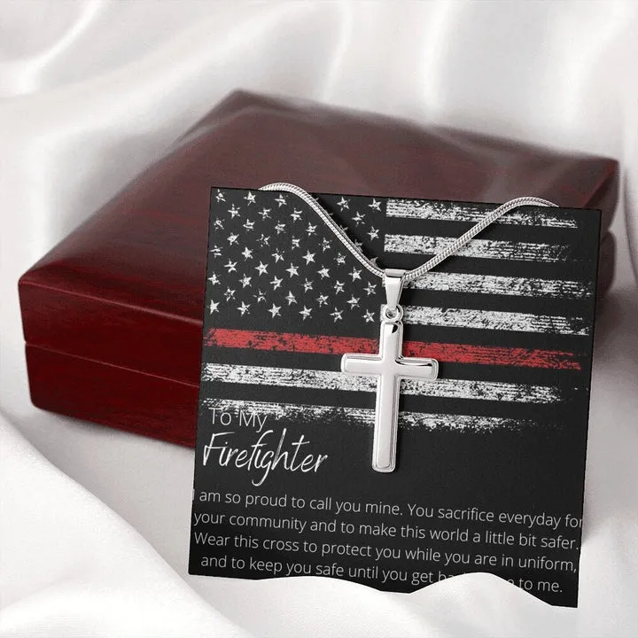 Firefighter Cross Necklace, Gift For Firefighter, Gift For Colleague, For Dad, For Husband