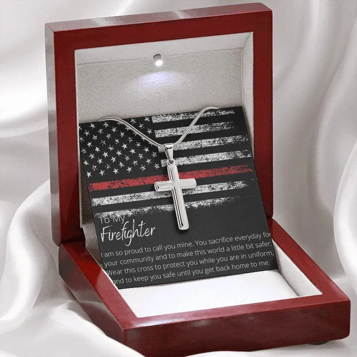 Firefighter Cross Necklace, Gift For Firefighter, Gift For Colleague, For Dad, For Husband