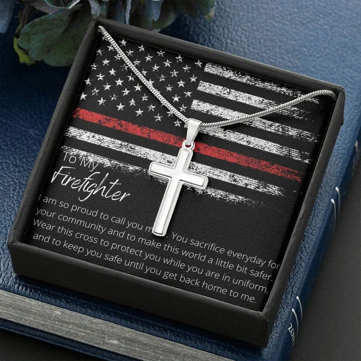 Firefighter Cross Necklace, Gift For Firefighter, Gift For Colleague, For Dad, For Husband