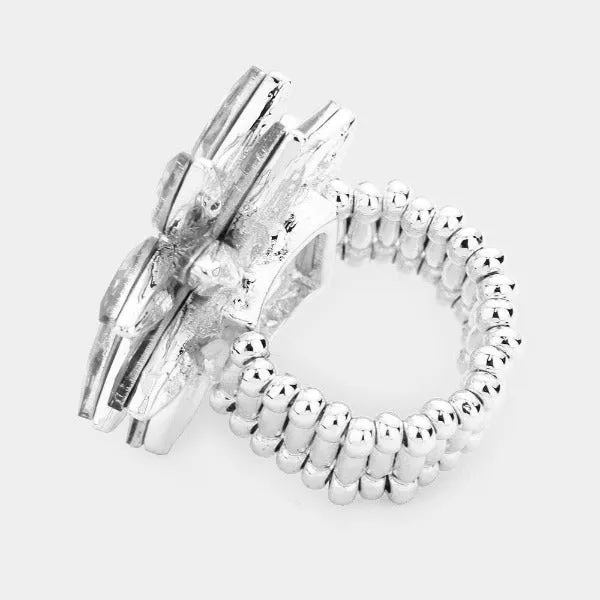 Flower Abalone Crystal Marquise Stretch Ring