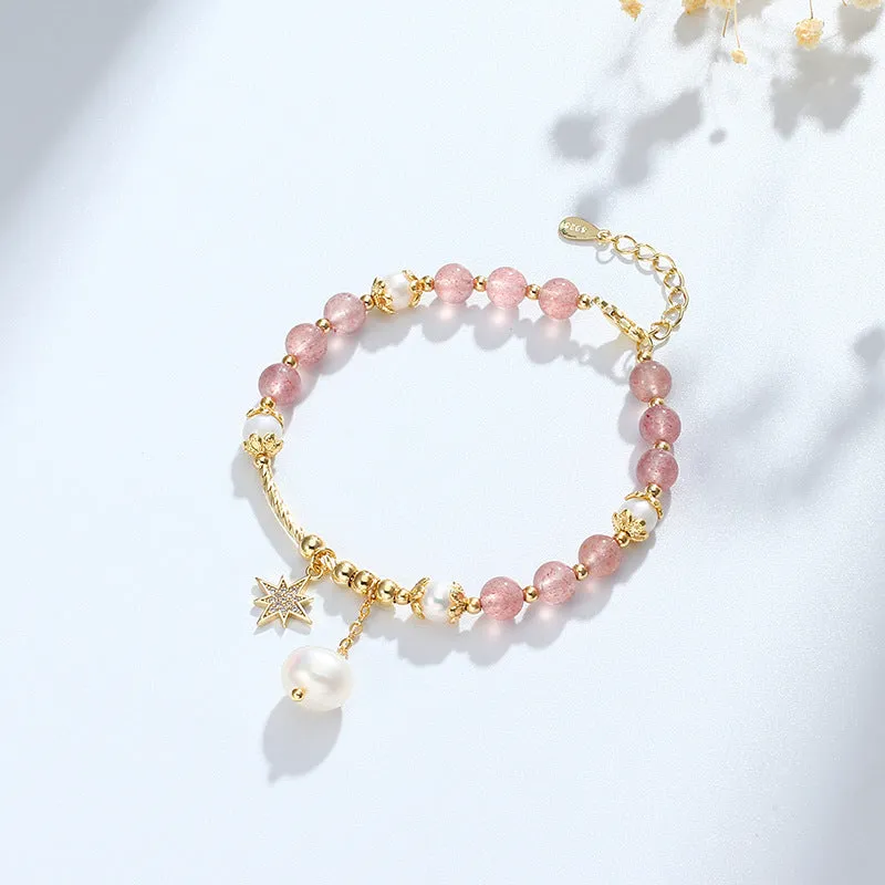 Fresh Pearl and Crystal Six-Pointed Star Bracelet