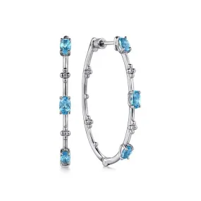 Gabriel & Co. Bujukan Swiss Blue Topaz Classic Hoop Earrings in Sterling Silver