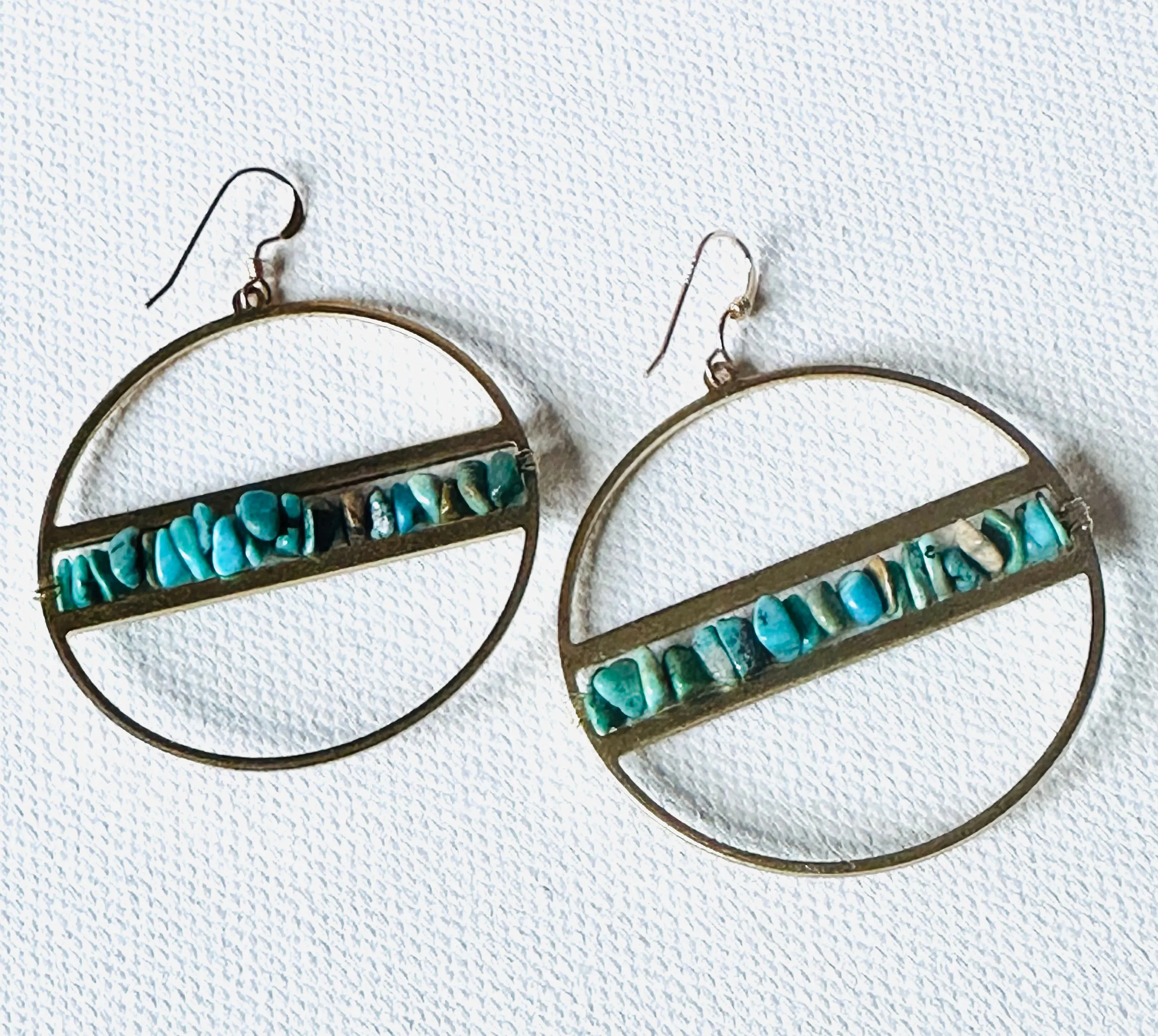 Gemstone Hoops, Brass Ring Hoops, Brass Earrings