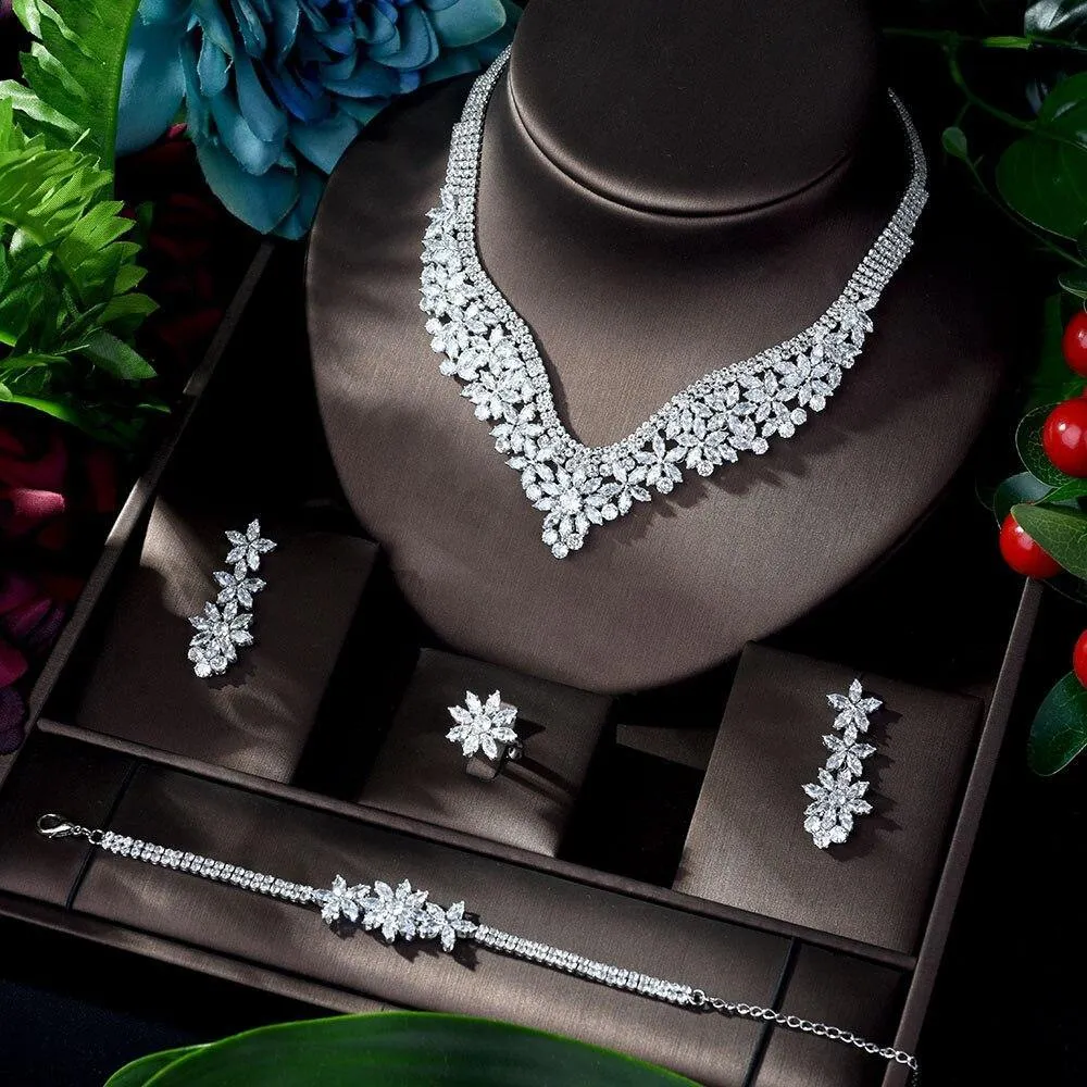 Glamorous Designer  AAAA  Cubic Zircon Diamonds 4 piece Wedding Jewelry Wedding Bridal Set