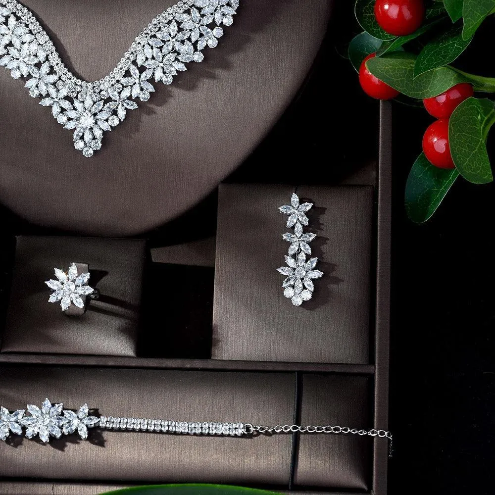 Glamorous Designer  AAAA  Cubic Zircon Diamonds 4 piece Wedding Jewelry Wedding Bridal Set