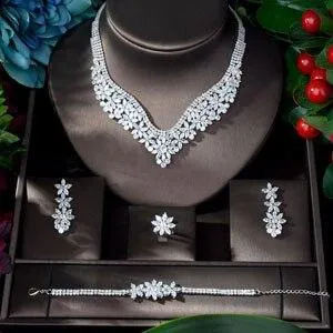 Glamorous Designer  AAAA  Cubic Zircon Diamonds 4 piece Wedding Jewelry Wedding Bridal Set