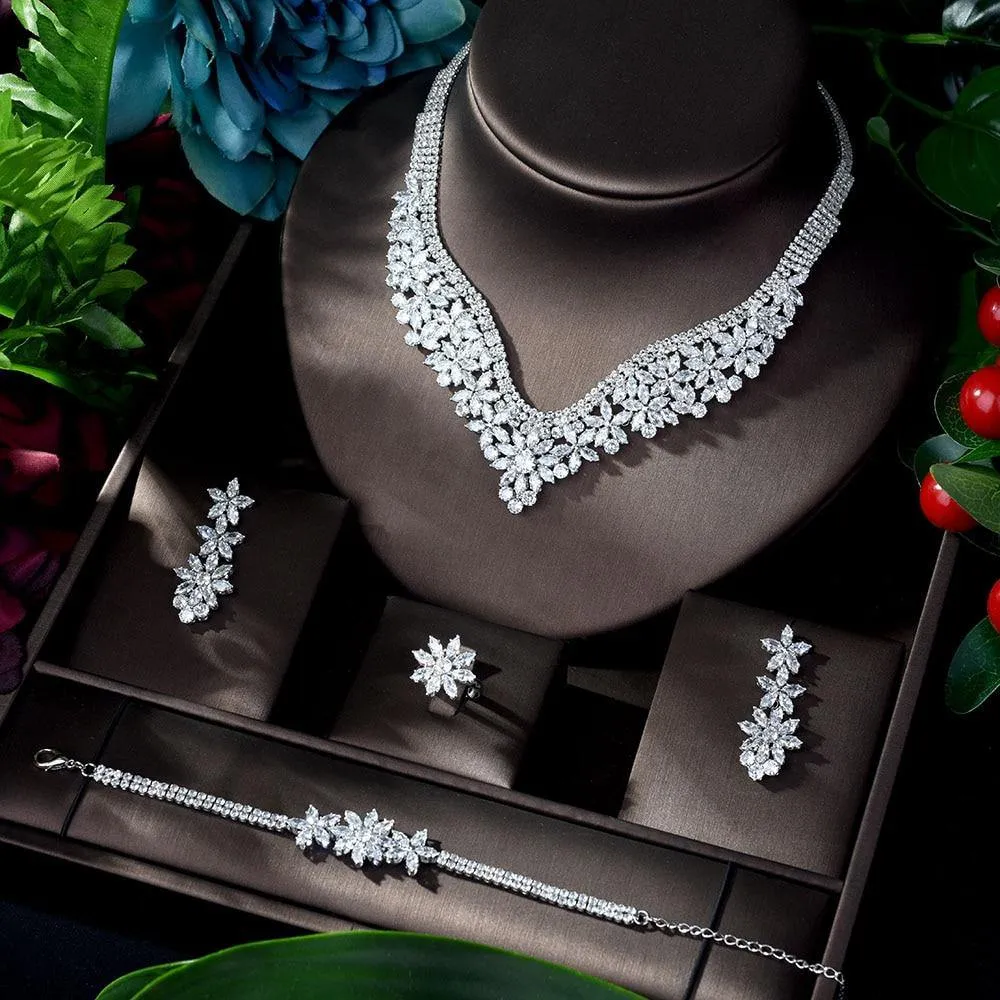 Glamorous Designer  AAAA  Cubic Zircon Diamonds 4 piece Wedding Jewelry Wedding Bridal Set