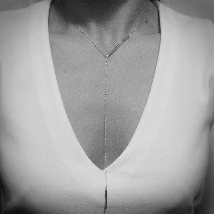 Gold-Dipped Bar Pendant Y Lariat Necklace 18 inch