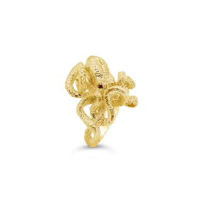 Gold Octopus Ring with Ruby Eyes