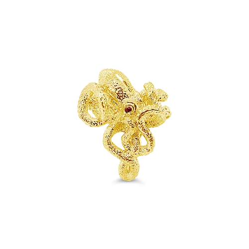 Gold Octopus Ring with Ruby Eyes