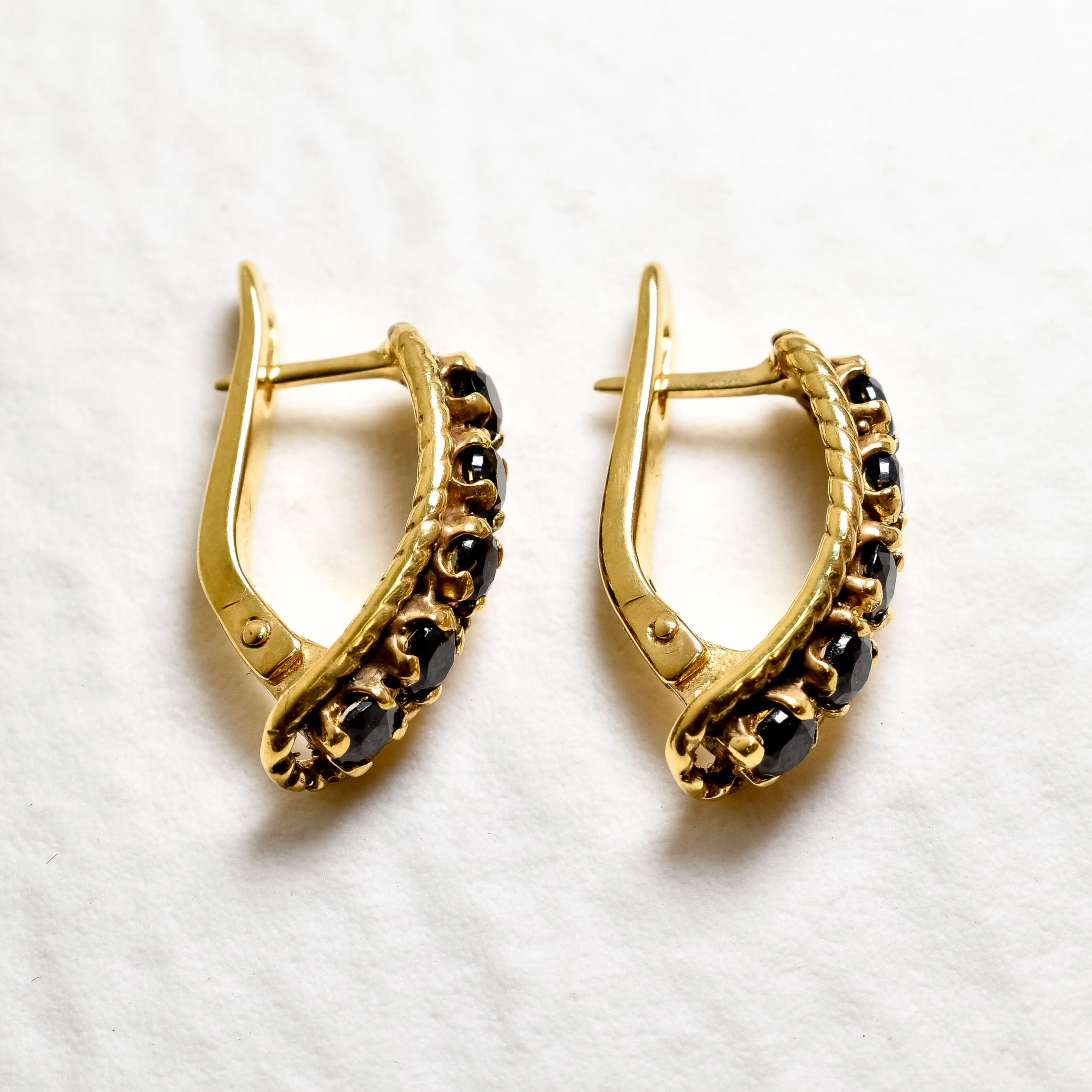 Gold Onyx Hoops - Black Half Hoops - Gold Vintage Earrings