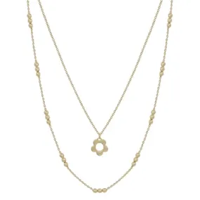 Gold Open Flower with Gold Triple Dot Beaded Layered 16"-18" Necklace